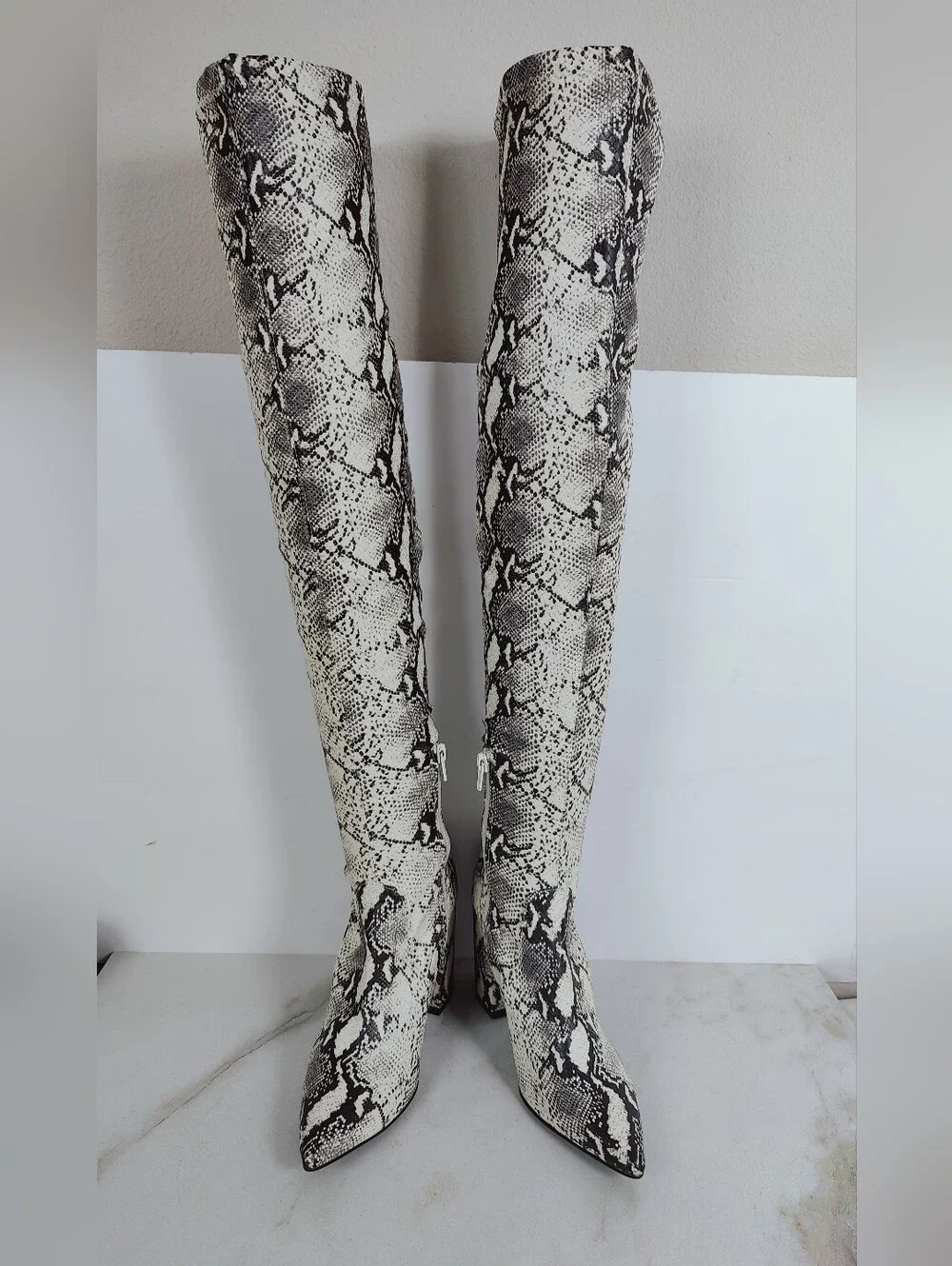 Steve Madden Jacoby Thigh High Snake Print OTK Pointed Toe Boots, Sz 7